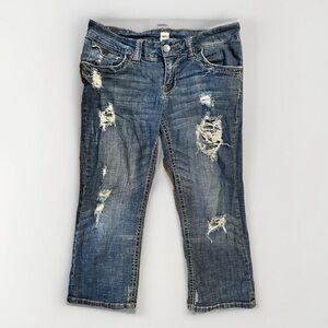 Hydraulic H2J Capri Blue Ripped Jeans 11/12 Medium Wash Distressed Juniors Women